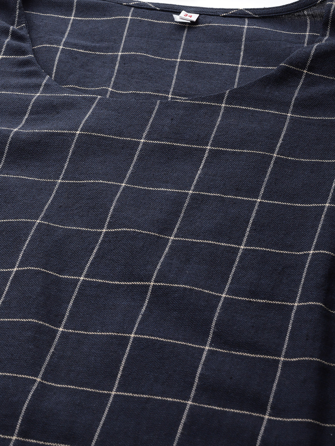 Biba Women Navy Blue & Beige Layered Pure Cotton Kurta with Trousers - Distacart