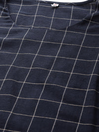 Thumbnail for Biba Women Navy Blue & Beige Layered Pure Cotton Kurta with Trousers - Distacart