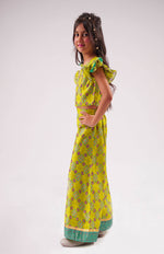 Thumbnail for Lil Drama Raangoli Crop Top With Palazzo Co-Ordinate Set - Green - Distacart
