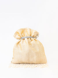 Thumbnail for NR By Nidhi Rathi Cream-Coloured & Gold-Toned Embellished Potli Clutch - Distacart