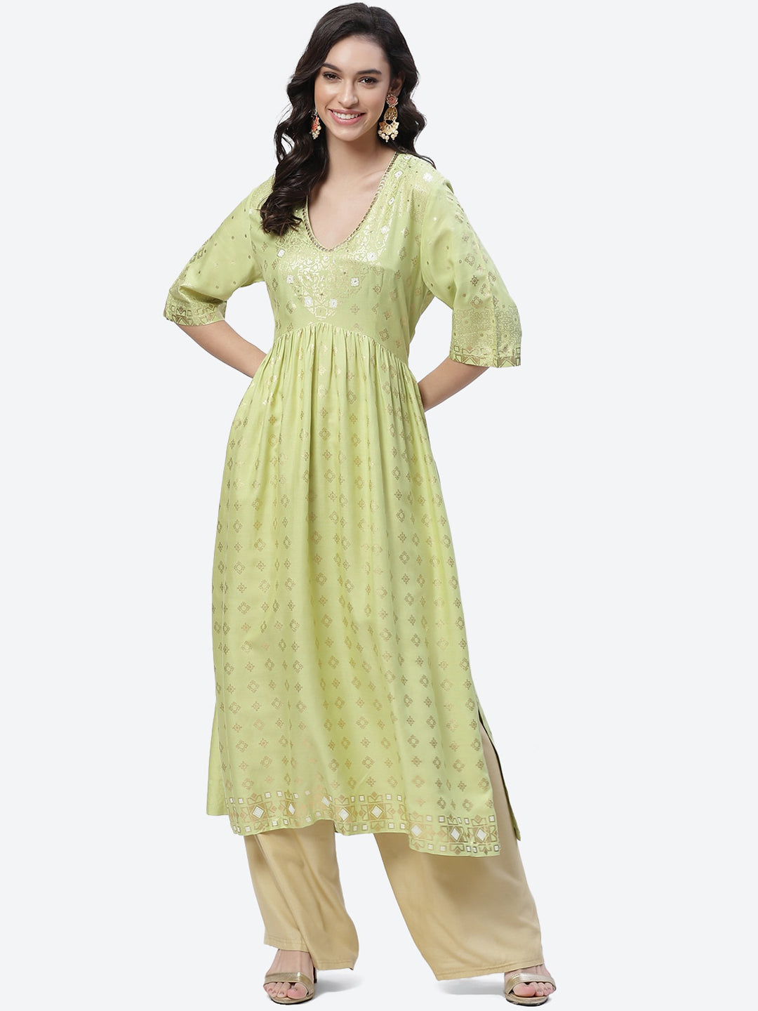 Biba Women Green Ethnic Motifs Printed Anarkali Kurta - Distacart