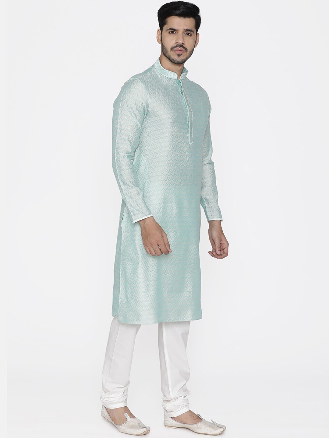 Manyavar Men Blue Woven Design Kurta with Churidar - Distacart