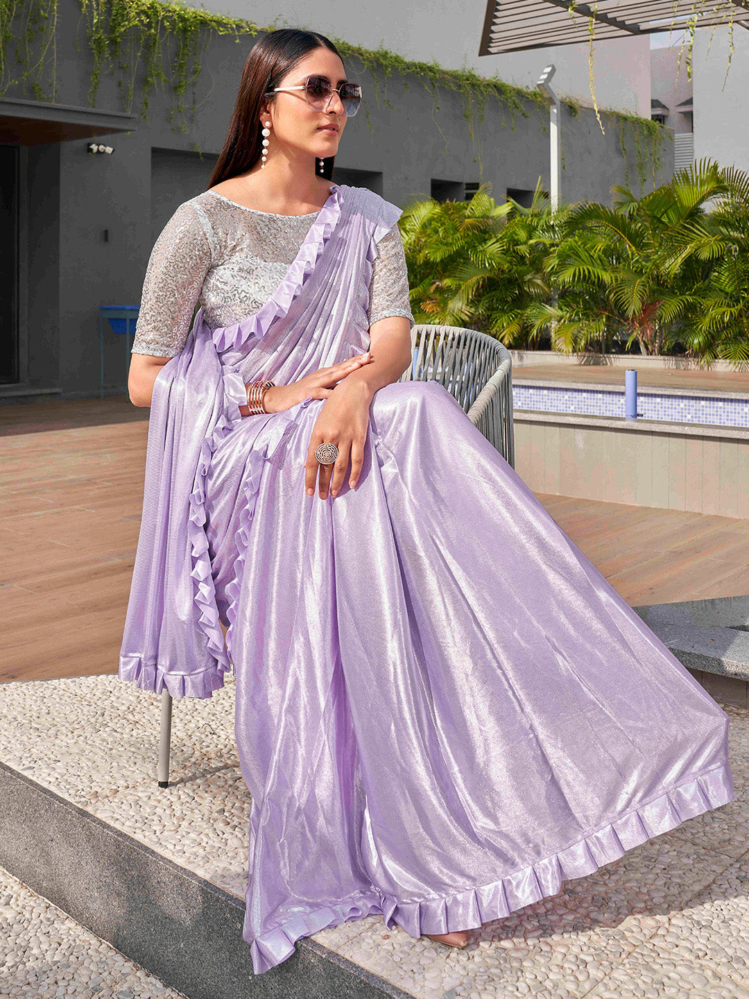 Tikhi Imli Lavender Embellished Saree - Distacart