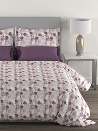 Thumbnail for MYTRIDENT Mauve White Floral Cotton 144 TC Queen Bedsheet With 2 Pillow Covers - Distacart