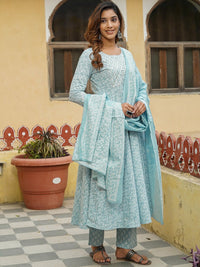 Thumbnail for Kalini Floral Printed Gotta Patti Pure Cotton Kurta with Trousers & With Dupatta - Distacart