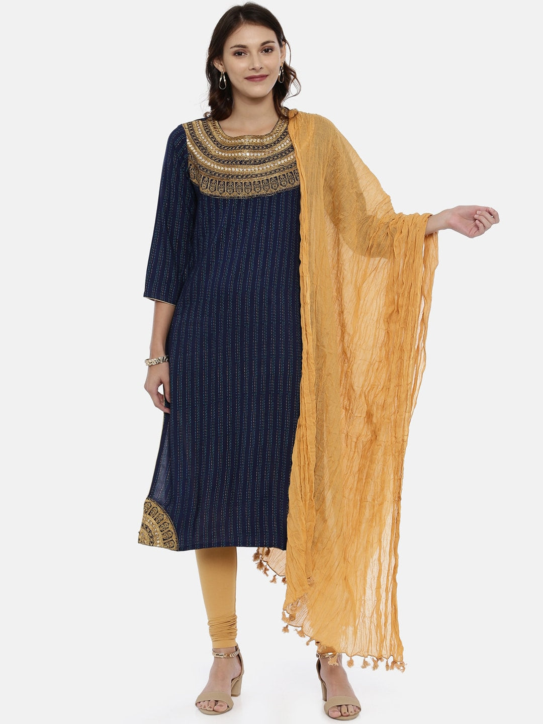 Souchii Beige Solid Cotton Dupatta with Tassels - Distacart