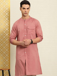 Thumbnail for House of Pataudi Rozana Band Collar Pure Cotton Kurta - Distacart