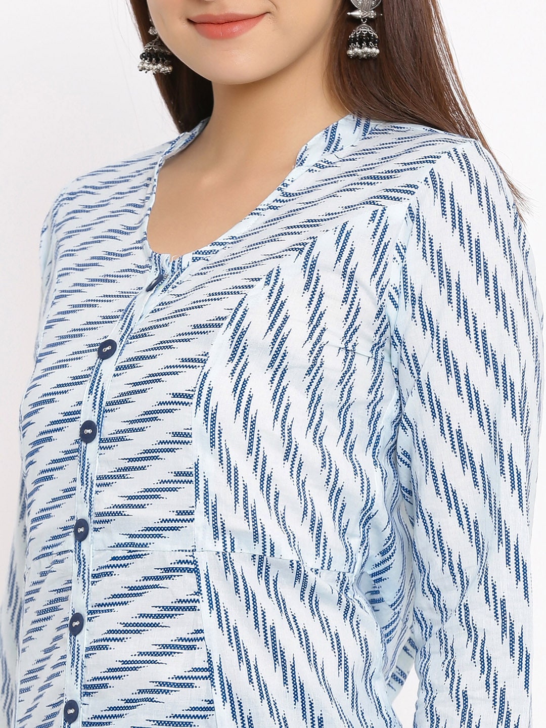 HERE&NOW Blue & White Striped Mandarin Collar Kurta - Distacart