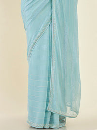 Thumbnail for Soch Striped Embellished Pure Chiffon Saree - Distacart