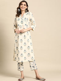 Thumbnail for Sangria Floral Printed Angrakha Sequinned Pure Cotton Kurta With Trousers - Distacart