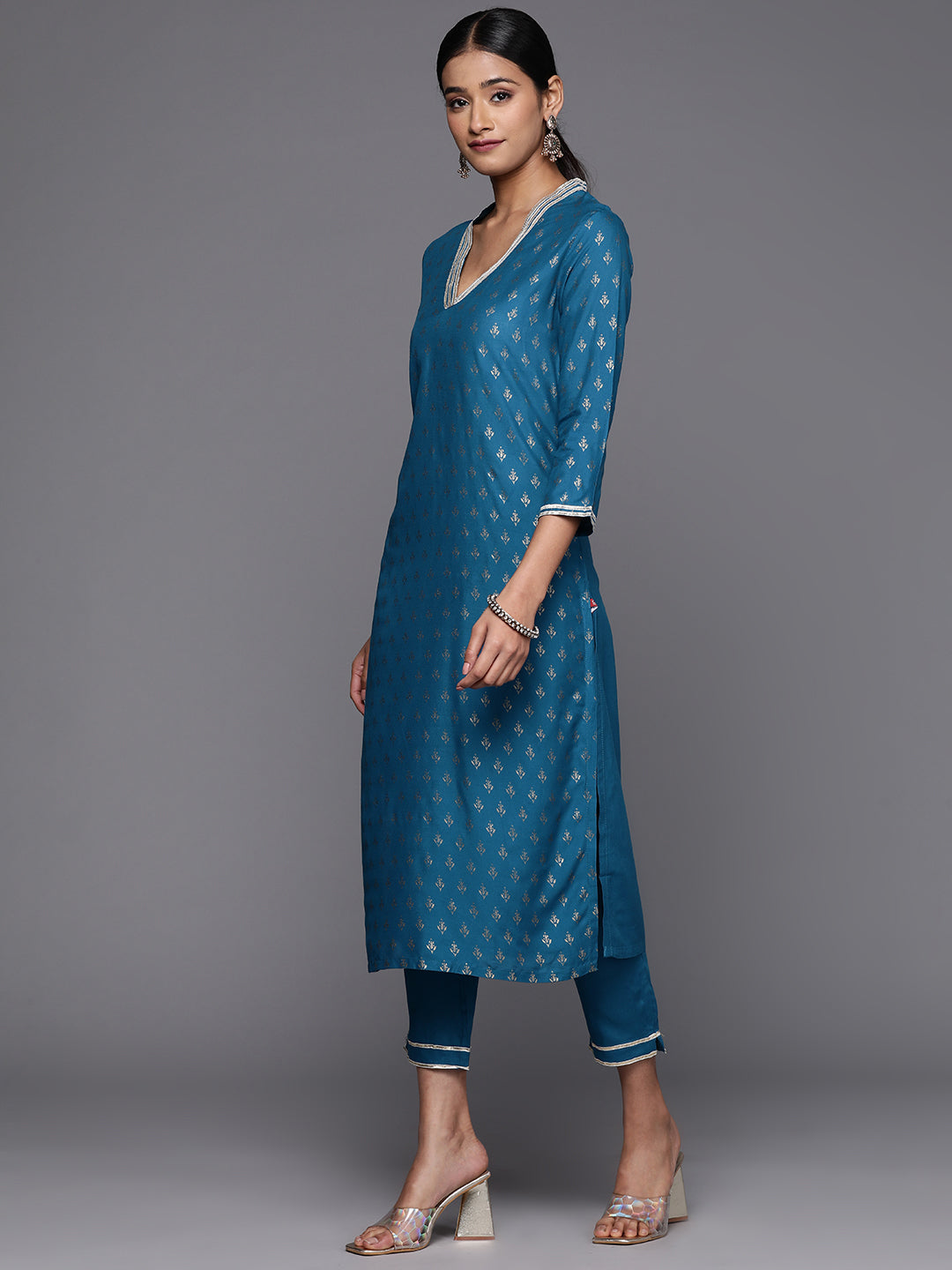 Biba Women Ethnic Motifs Print Gotta Patti Kurta with Trousers & Dupatta - Distacart
