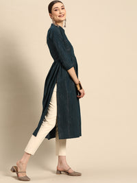 Thumbnail for Sangria Women Navy Blue Striped Kurta - Distacart