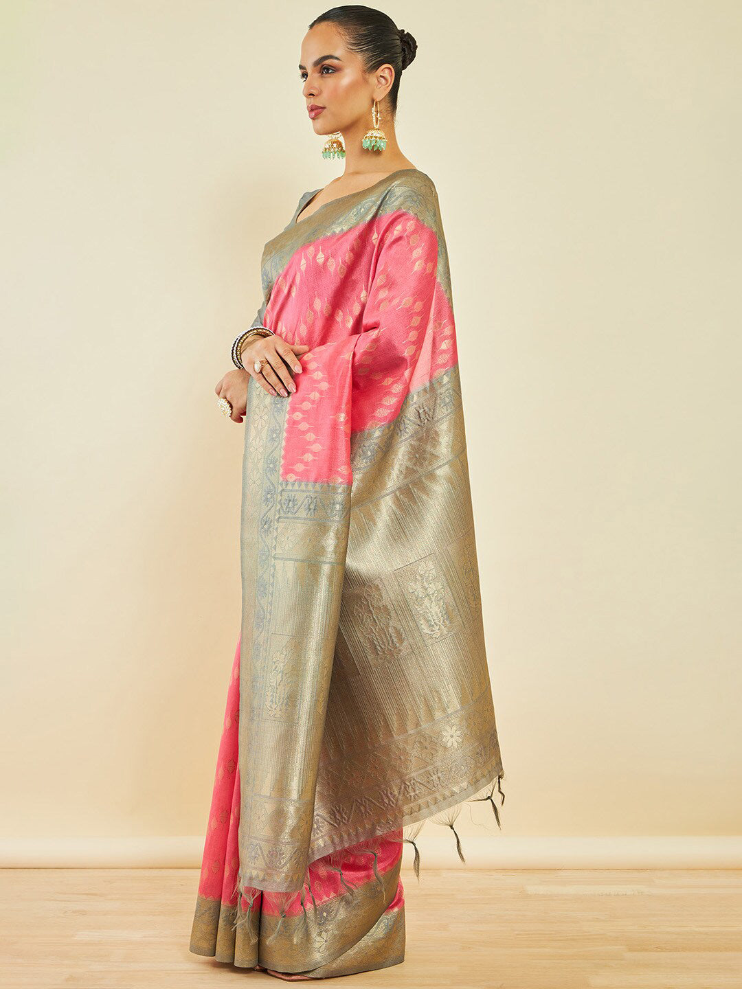 Soch Woven Design Zari Silk Blend Tussar Saree - Distacart