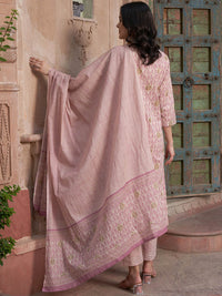 Thumbnail for Sangria Mauve coloured Floral Printed Pure Cotton Kurta with Churidar & With Dupatta - Distacart