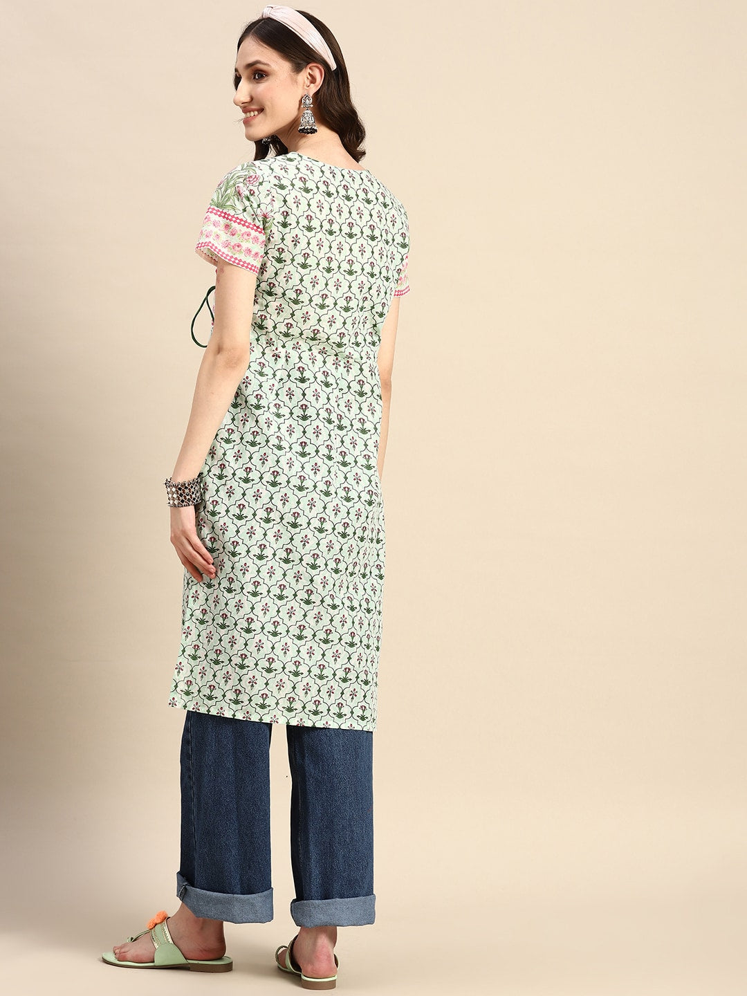 Sangria Pure Cotton Ethnic Motifs Printed Angrakha Kurta - Distacart