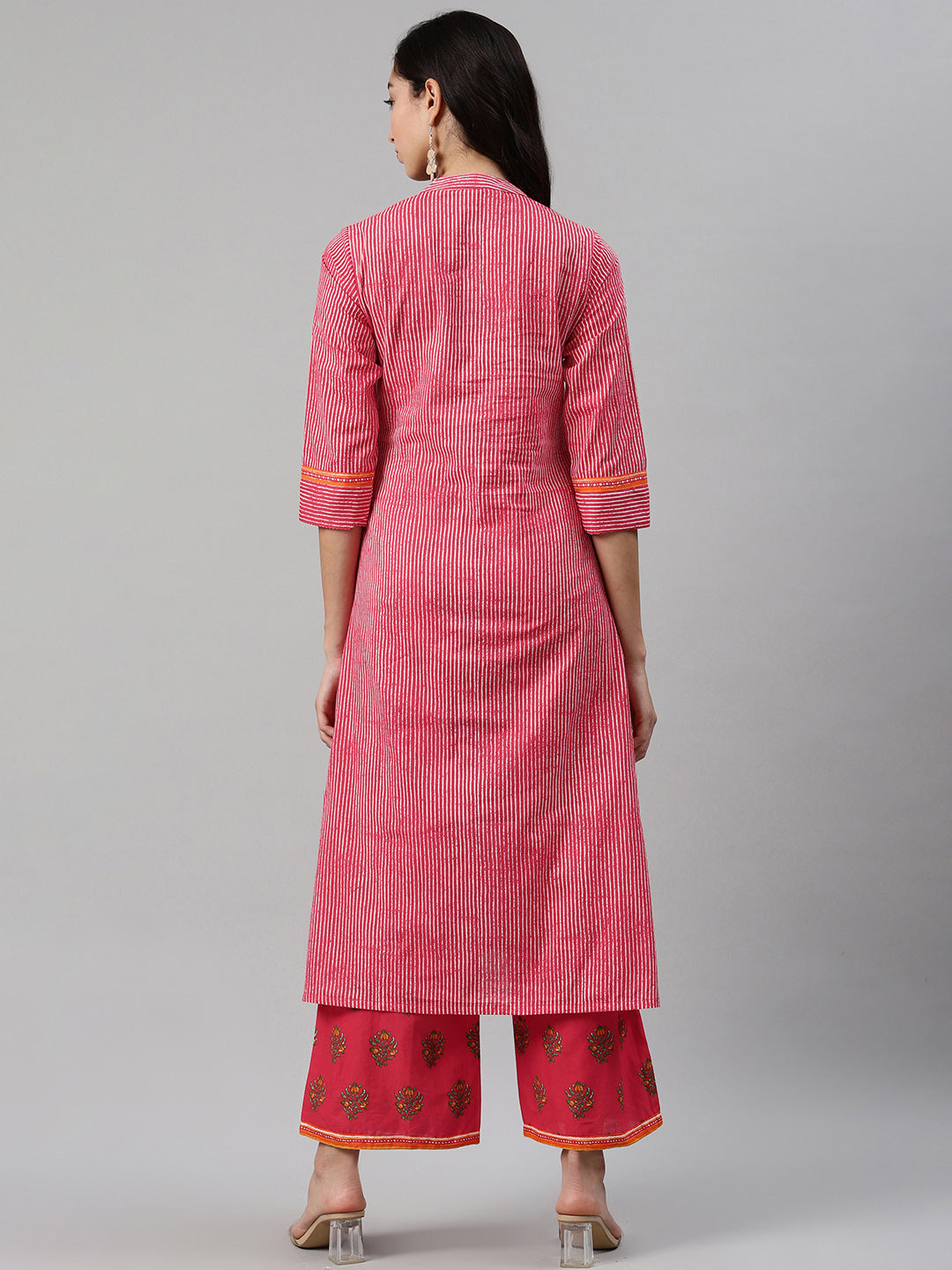 Biba Women Red & Off-White Striped Kurta with Palazzos - Distacart