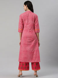 Thumbnail for Biba Women Red & Off-White Striped Kurta with Palazzos - Distacart