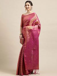 Thumbnail for Saree Mall Pink & Gold-Toned Woven Design Zari Silk Blend Banarasi Saree - Distacart