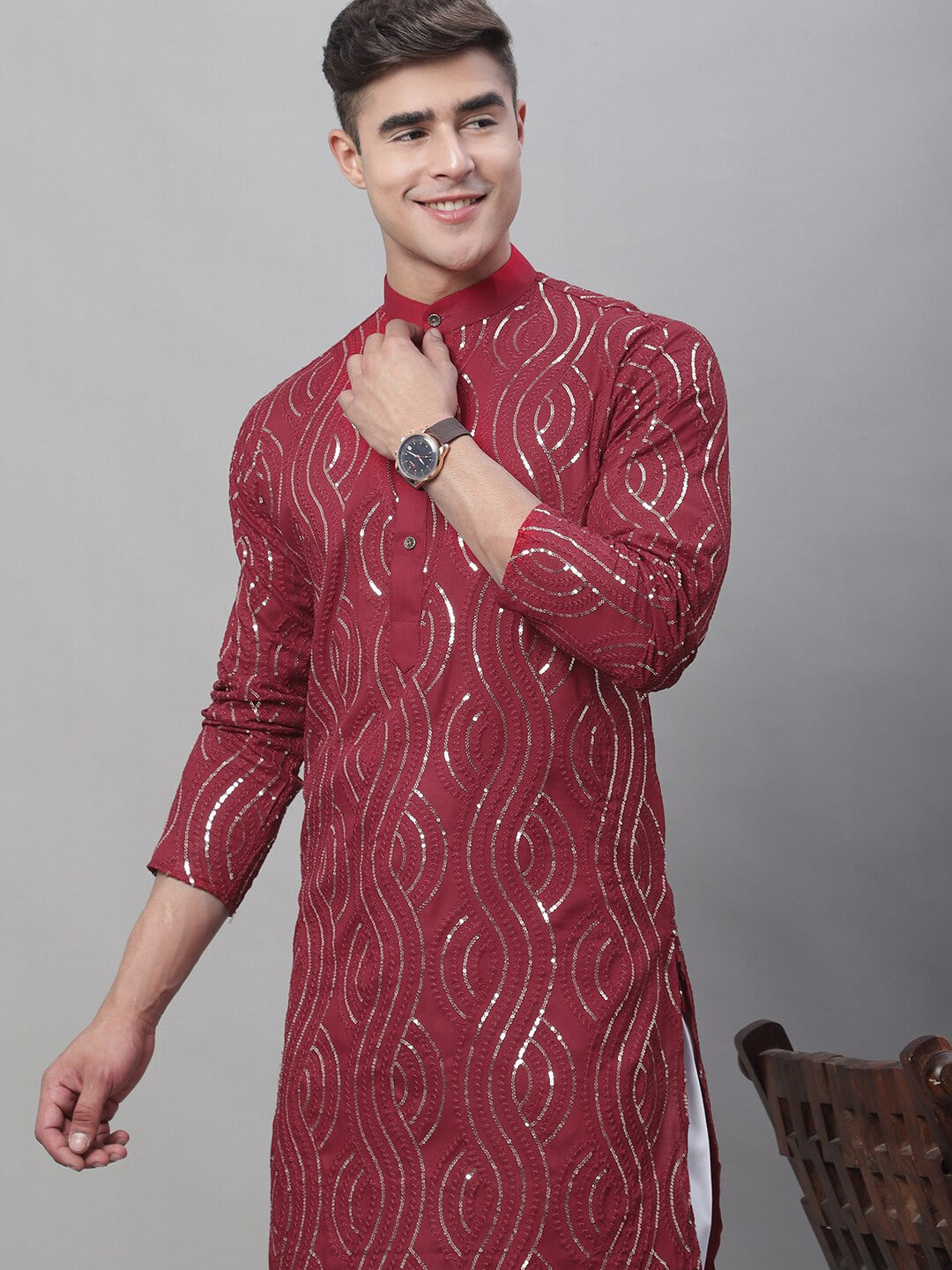 Sojanya Sequin Embroidered Pure Cotton Kurta with Churidar - Distacart