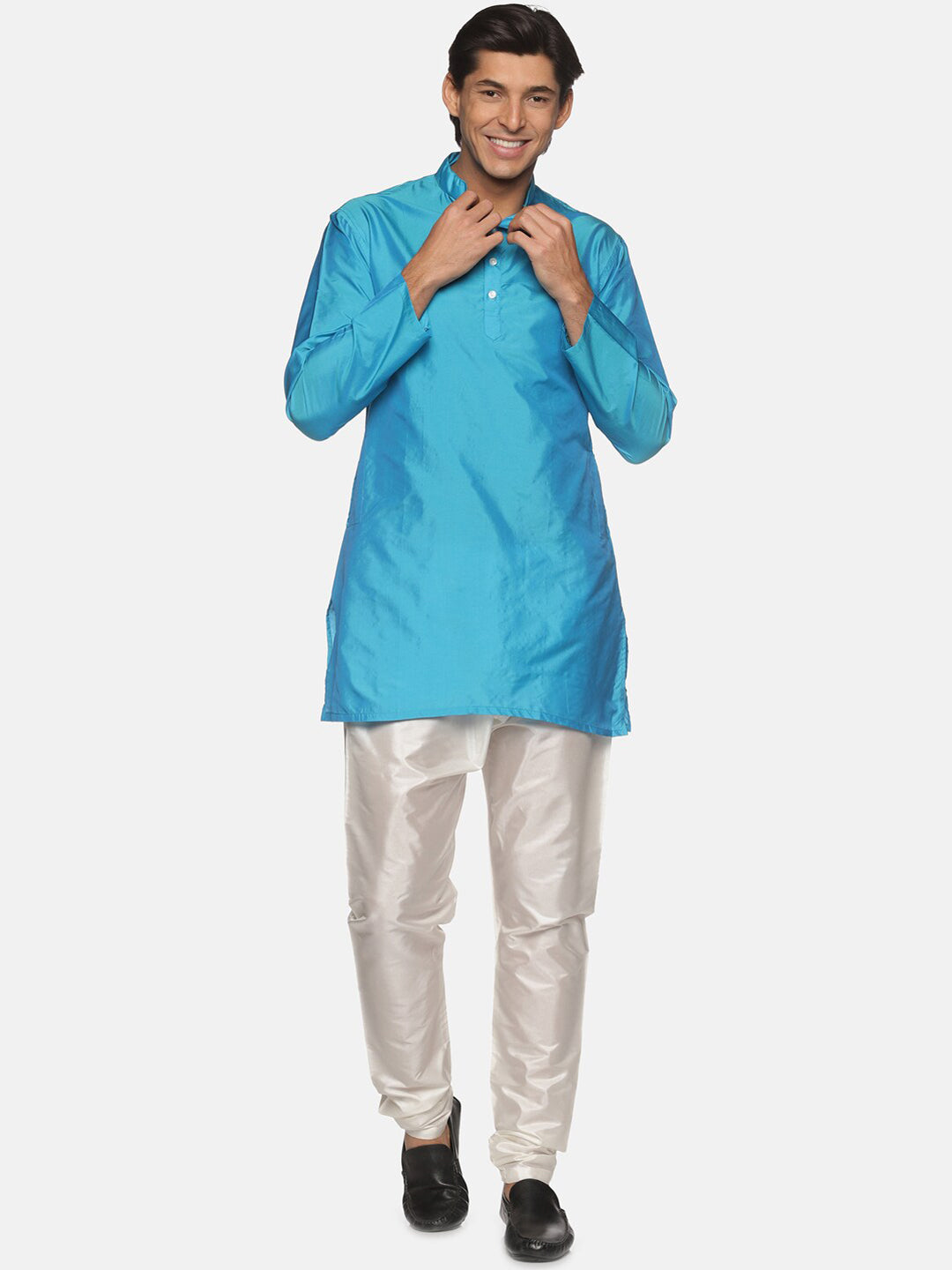 Sethukrishna Men Turquoise Blue Kurta with Pyjamas - Distacart