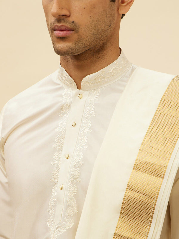 Manyavar Mandarin Collar Regular Pure Silk Kurta With Dhoti Pants & Dupatta - Distacart