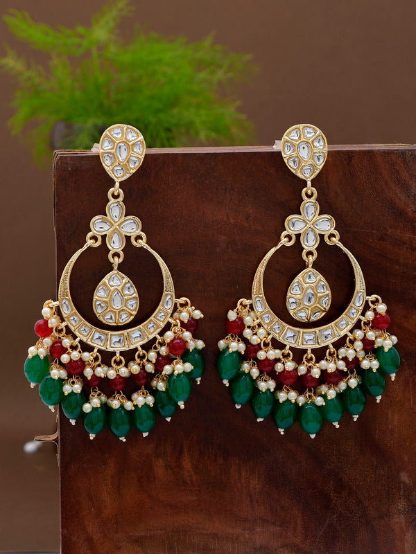 Shoshaa Green Contemporary Kundan Chandbalis Earrings - Distacart