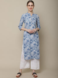 Thumbnail for Sangria Women Blue & White Cotton Floral Printed Kurta - Distacart