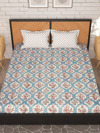 Thumbnail for Story@home Cream-Coloured & Pink Floral Microfiber 180 TC Queen Bedsheet & 2 Pillow Covers - Distacart