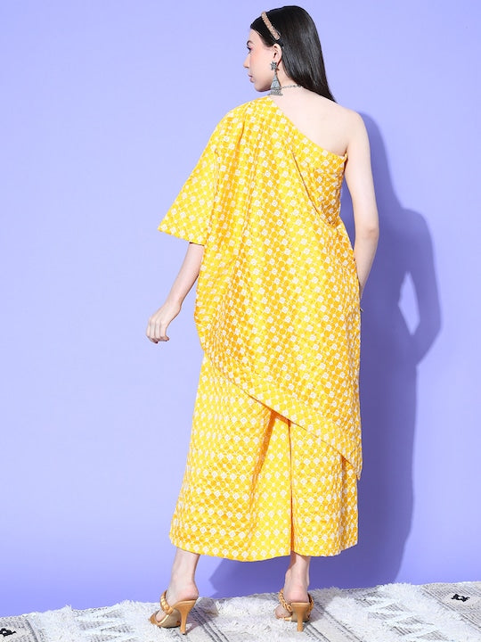 InWeave Women's Light Yellow Mirror Work Oneshoulder Kurta Set - Distacart