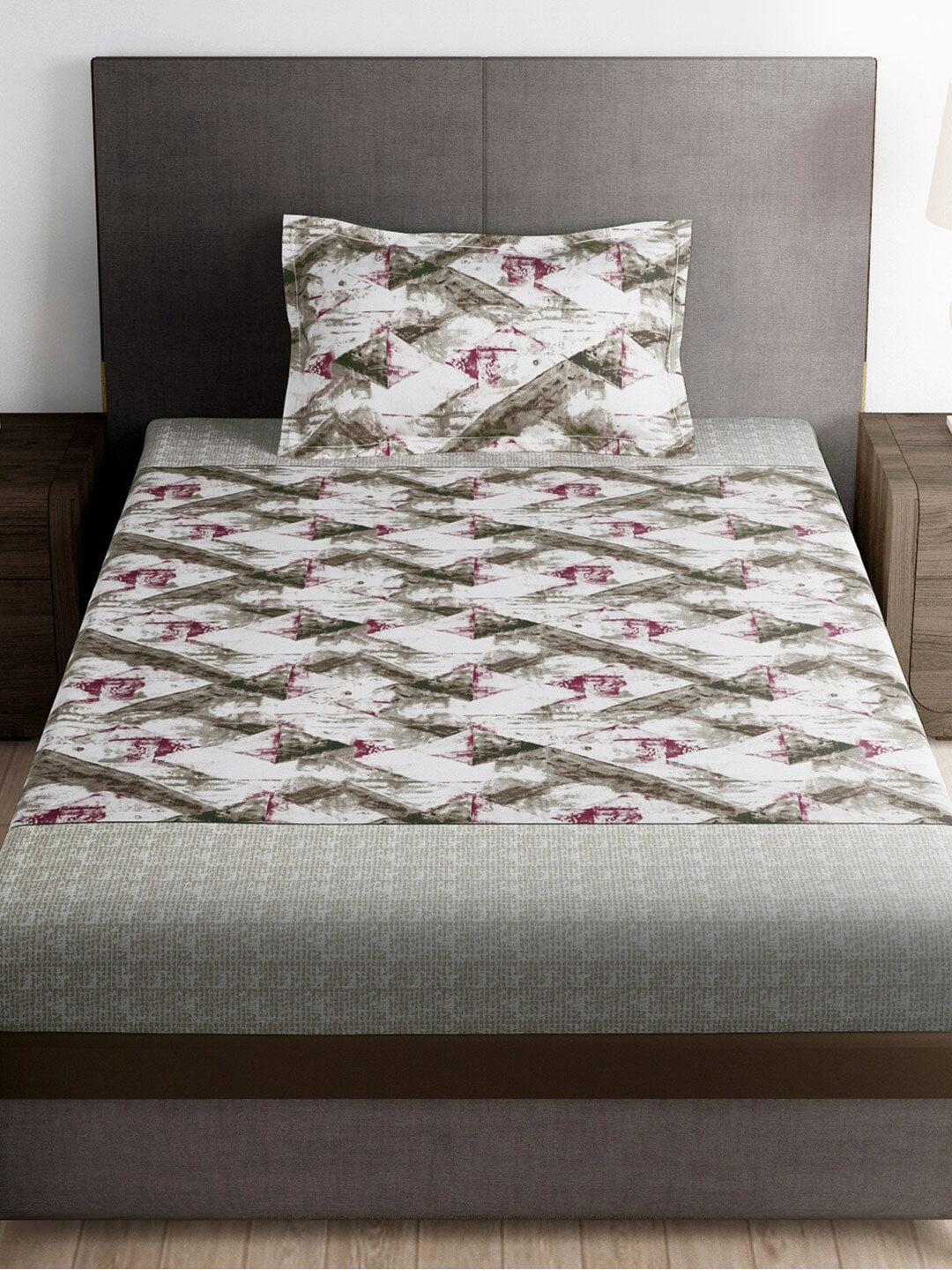 Story@home Brown & Pink Abstract Microfiber 180 TC Bedsheet With Pillow Cover - Distacart