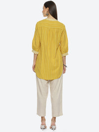 Thumbnail for Biba Mandarin Collar Striped Kurti with Trousers - Distacart