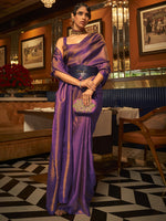 Thumbnail for Mitera Purple & Gold-Toned Ethnic Motifs Zari Banarasi Saree - Distacart