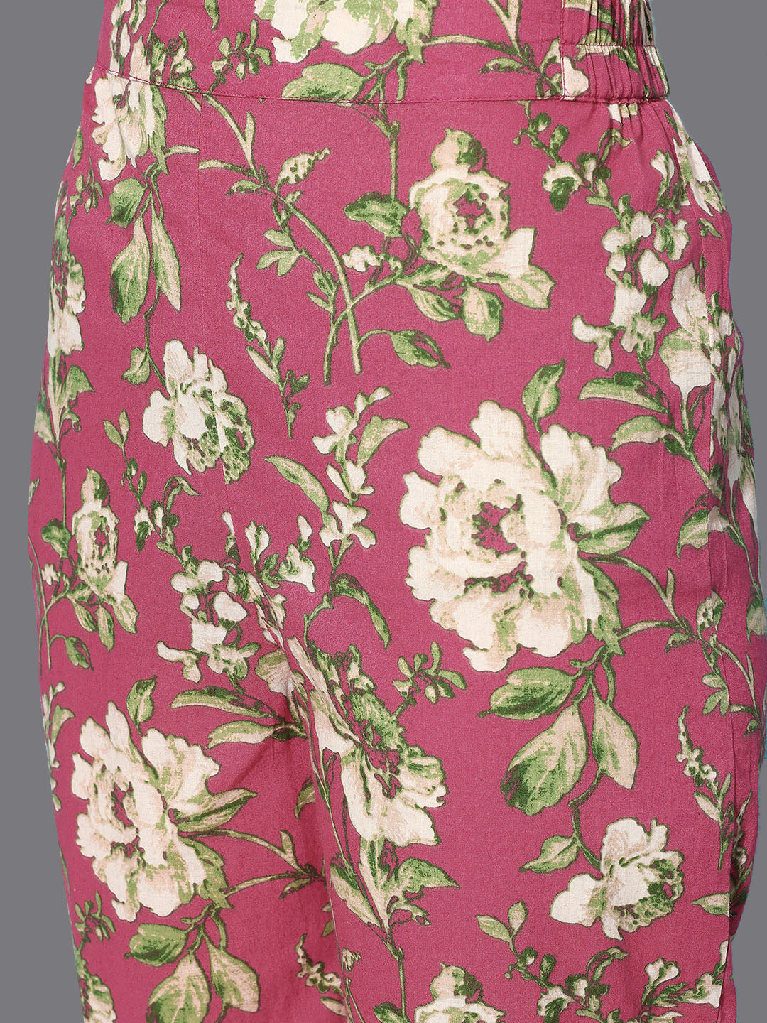 Biba Women Floral Printed Regular Pure Cotton Kurta with Trousers - Distacart