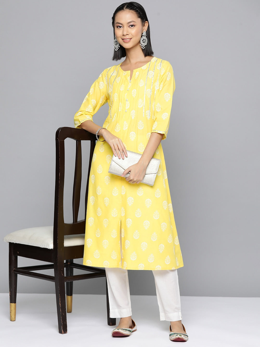 HERE&NOW Ethnic Motifs Printed A-Line Kurta - Distacart