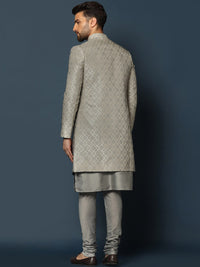 Thumbnail for KISAH Woven-Design Cotton Sherwani Set - Distacart