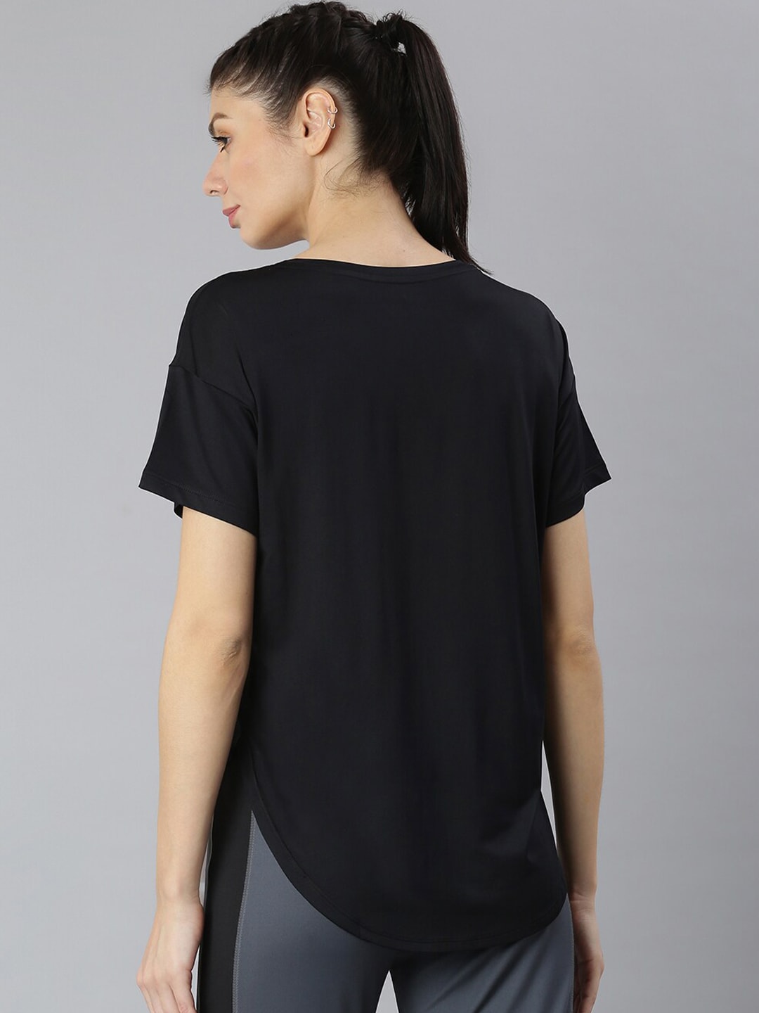 MKH Women Black Typography Printed Dri-FIT Sports T-shirt - Distacart