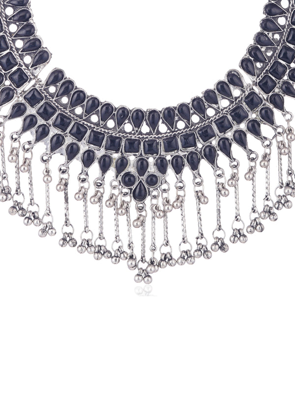 Cardinal Silver-Plated Black Stone Studded Jewellery Set - Distacart