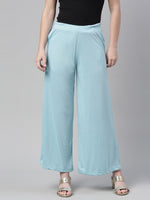 Thumbnail for Souchii Blue Knitted Palazzos - Distacart