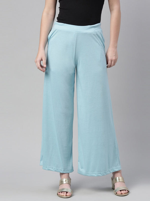 Souchii Blue Knitted Palazzos - Distacart