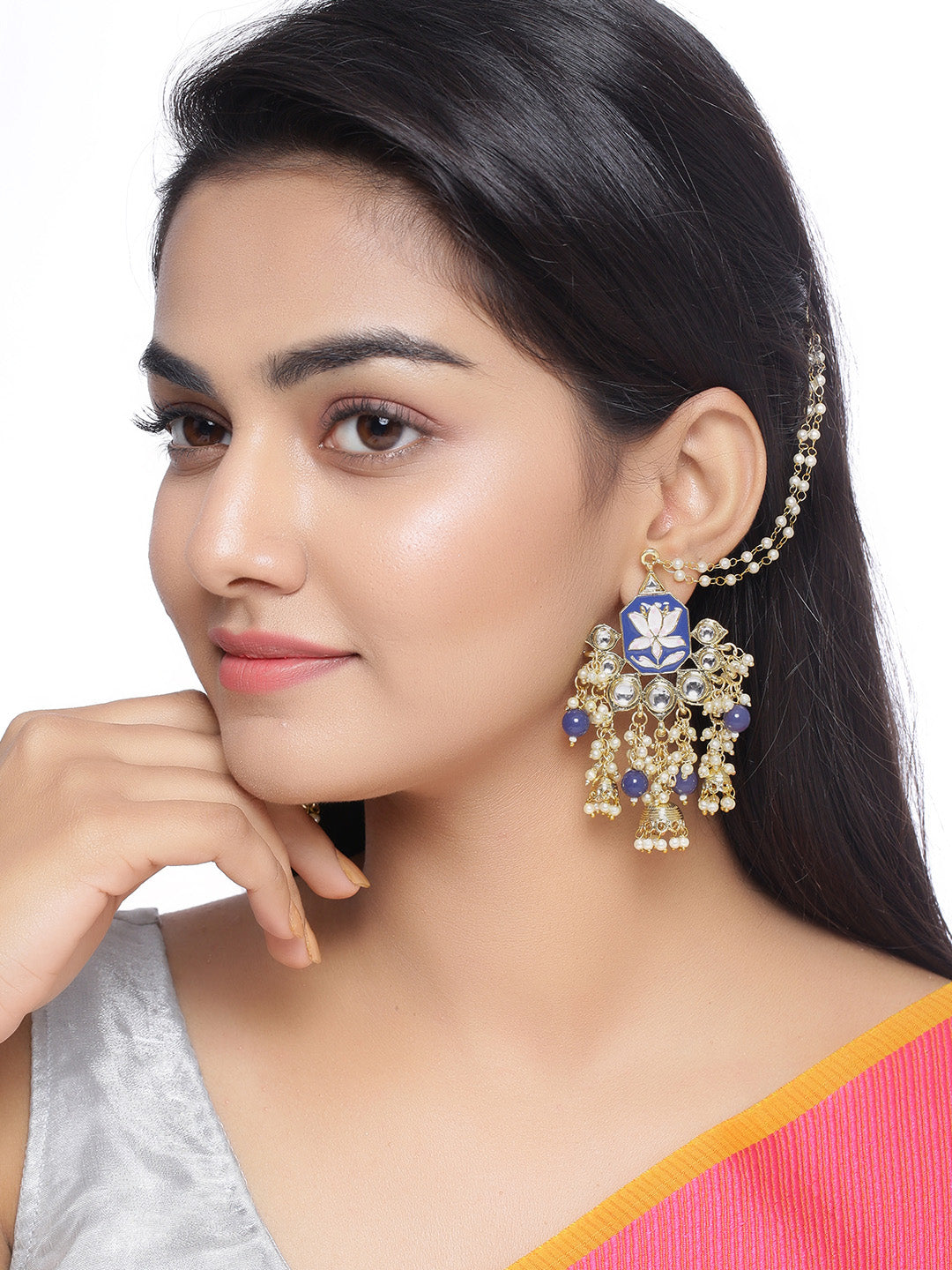 Shoshaa Women Gold-Plated Blue Contemporary Drop Earrings - Distacart