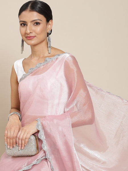 Tikhi Imli Pink Solid Embellished Border Saree - Distacart