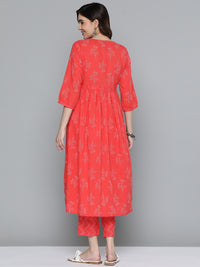 Thumbnail for HERE&NOW Floral Print Cotton Empire Kurta with Trousers - Distacart