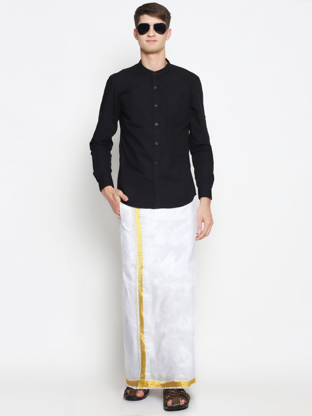 Sethukrishna Men White Double Layer Readymade Dhoti With Pocket - Distacart