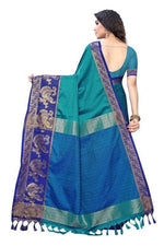 Thumbnail for Vamika Banarasi Jacquard Weaving Blue Saree (DHONI BLUE)