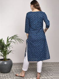 Thumbnail for Sangria Women Navy Blue Printed Straight Kurta - Distacart