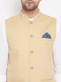 Thumbnail for Even Apparels Beige Polyester Men's Nehru Jacket-Contrast Lining-Inbuilt Pocket Square - Distacart
