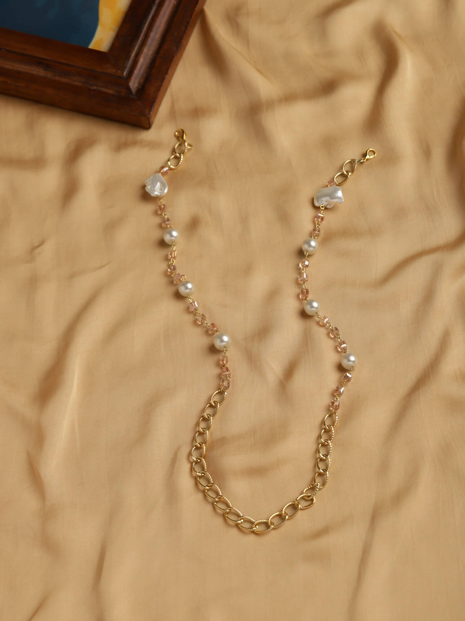 White Golden Embellished Mask Chain - Ruby Raang - Distacart