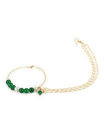 Thumbnail for Gold-Plated White Green Stone-Studded Pearl Beaded Nosepin - Ruby Raang - Distacart