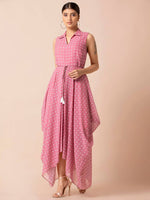Thumbnail for Indya Pink & White Bandhani Printed Maxi Dress - Distacart