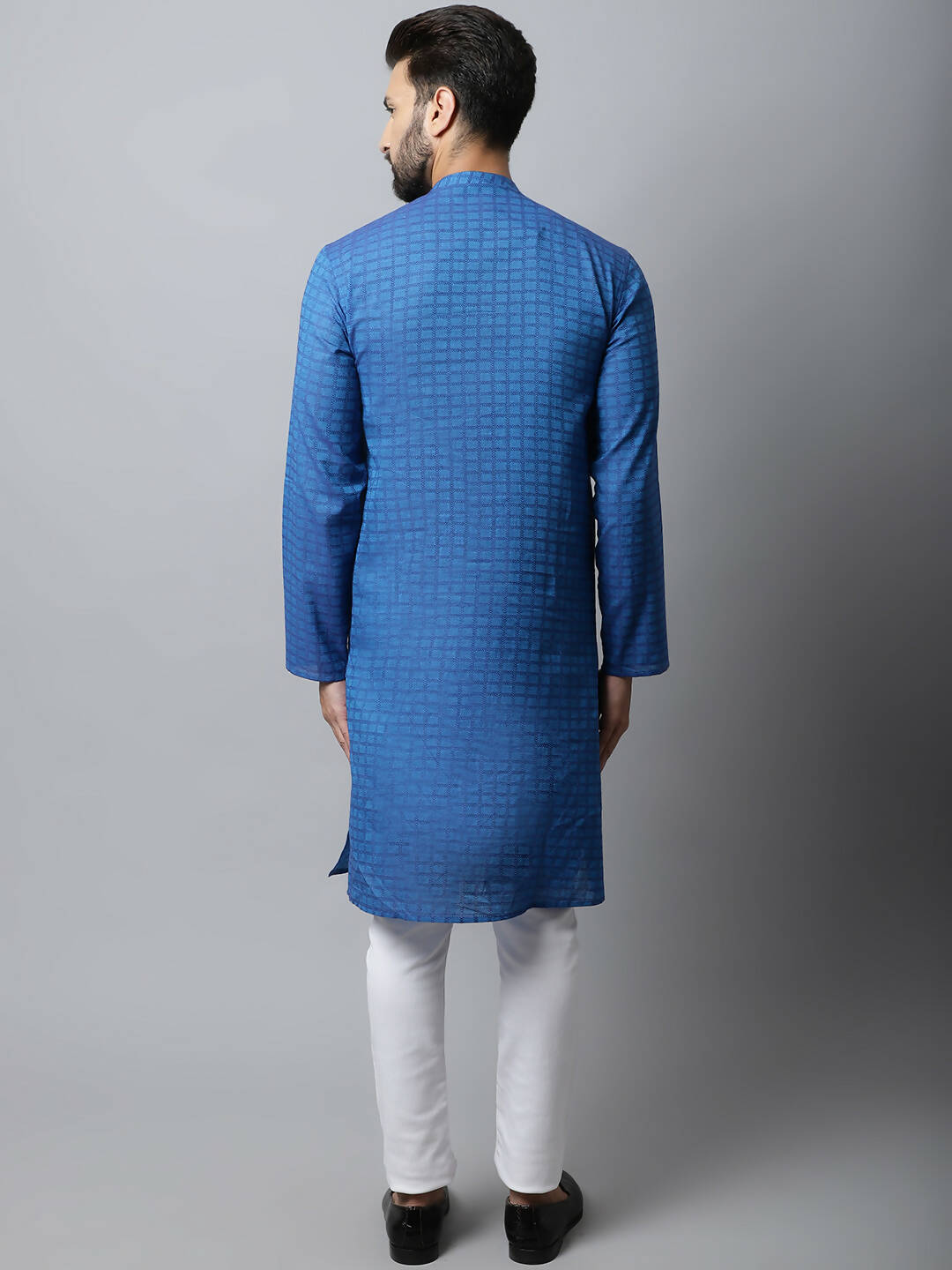 Even Apparels Blue Color Pure Cotton Men's Kurta With Band Collar (CHK1198) - Distacart